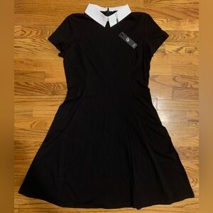 OUGES Black Dress with White Collar